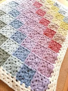 ブランケット くすみカラー モチーフ 手編み ハンドメイド グラニースクエア