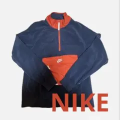 NIKE ナイキ ハーフジップ フリース L 紺×赤 アノラック ロゴ 古着