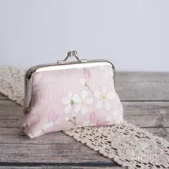 ミニがま口ポーチ*桜×ピンク