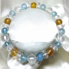 希少天然石☆プラジオクレースムーンストーン&アクアマリン☆デザインブレスレット
