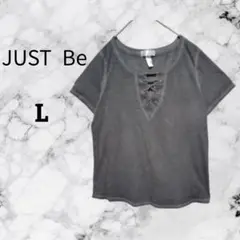 半袖カットソーTシャツ【L】 グレー ゆったり 楽ちん着心地 JUST Be