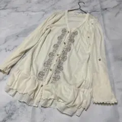 美品✨axes femme レース刺繍フリルロングカーデ アイボリー M y2k