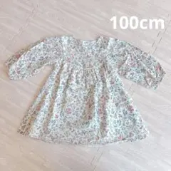 花柄チュニックワンピース つけ襟付き 春色 100cm 女の子