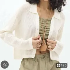 GU ジーユー　レディース　ポロカーディガン　白　L メッシュ　春　夏