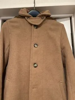 ウール混合 茶色 フード付き コート