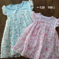 花柄フリル袖チュニック 2点セット ＊ 100 120 姉妹お揃い