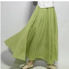 着用1時間未満★ロング丈 フレアスカート リーフグリーン