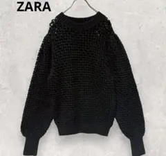 ZARA コットンメッシュニット M 黒 シアー 透かし編み オーバーサイズ