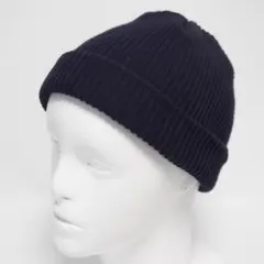 リブ編みニットキャップ ネイビー ノーブランド コットン100%