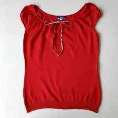 バーバリーブルーレーベル　レッド　前リボン　半袖薄手ニット　カットソー