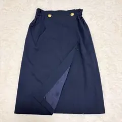 CELINE　セリーヌ ネイビー ラップスカート 金ボタン　40 フランス製のサムネイル
