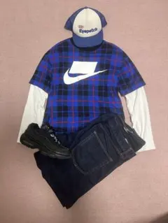 00s nike チェック柄　tシャツ　センターロゴ　短丈　cityboyのサムネイル