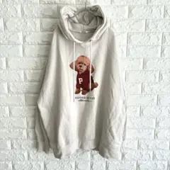 ペアペア/パーカー/くまプリント/裏起毛/L/ベージュ