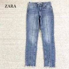 ザラ デニムパンツ スキニージーンズ ウォッシュ加工 切りっぱなし 革ラベルのサムネイル