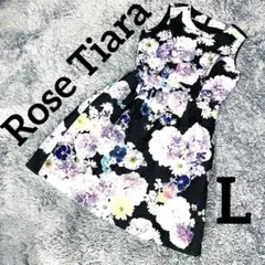 【極美品】ローズティアラ 花柄 ワンピース ノースリーブ ネイビー 紺