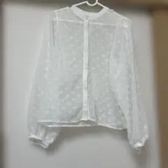 ur's ホワイト シアーブラウス 長袖 花柄刺繍のサムネイル
