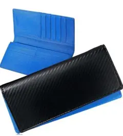 長財布 財布 小銭入れ カーボンレザー 薄型 メンズ プレゼント 黒 青 ブルー