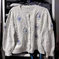 古着屋購入 惑星、月モチーフラメ入りニットカーディガン