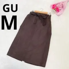 ★ GU ジーユー ベルト付き スエード タイトスカート 無地 ブラウン M