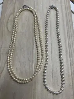 パールネックレス 2本セット ホワイト クリーム　シルバー