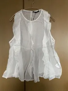 ZARA ホワイト フリル ノースリーブ　 Lサイズ