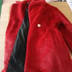 赤色ファー ロングコート可愛い❤
