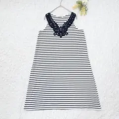 美品✨ゴールデンベア　ボーダー柄ノースリーブワンピース　M 紺　体型カバー　薄手のサムネイル