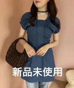 タグ付き】ナイスクラップ チョーカー付きバックレースアップミニワンピース デニム