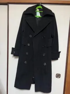 ブラック ダブルブレスト ロングコート