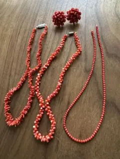 赤珊瑚 枝珊瑚 ネックレス イヤリング セット 55g ヴィンテージ レトロ