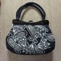 ネイビー ペイズリー柄 パーティーバッグ