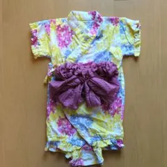 カラフル花柄浴衣 80cm ウエストリボン付き