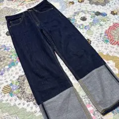 INED デニムパンツ ワイド ストレート ロールアップ　裾デザイン インディゴ