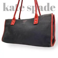 ケイトスペード　kate spade トートバッグ　キャンバス　レザー　黒　赤