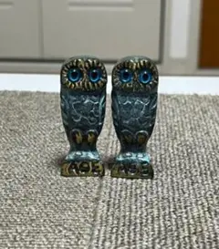 フクロウの金属製置物 2個セット