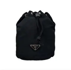 美品 PRADA サフィアーノ 三角ロゴ テスートナイロン 巾着 白タグ 黒