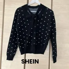 ドット柄 リボンタイ ニットカーディガン