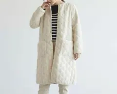 トラディショナルウェザーウェア ボア キルティングノーカラーロングコート 32