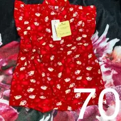 雪兎柄赤色甚平ロンパース　70