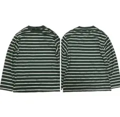 00s Old UNIQLO ボーダーT 緑白 L 短丈 Y2K