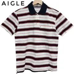 AIGLE エーグル メンズ ストライプ ポロシャツ S ホワイト 白　赤　紺のサムネイル