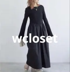 wcloset異素材バックオープンドッキングワンピース ブラック