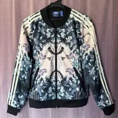 adidas トラックジャケット 花柄 ボタニカル柄 ジャージ L グリーン