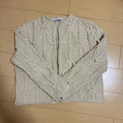ZARA ザラ ベージュ パール装飾 ニットカーディガン 羽織り ノーカラー