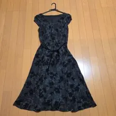 23区　ベロア花柄ロングワンピース　Mサイズ　ブラック