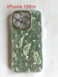 セール❗️新品花柄緑色iPhone15Proケース