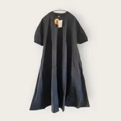 新品　ベルメゾン　ゆったりサイズ　半袖ロングワンピース　黒　M〜L　綿100%