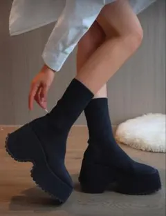 厚底ソックスブーツ ブラック