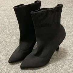 ブラックニットポインテッドトゥブーツ