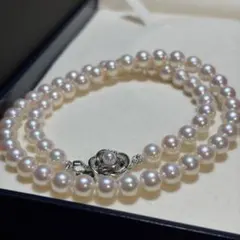 美品/テリ強/7.5-8.0mm】あこや真珠 グレー パールネックレス 370 